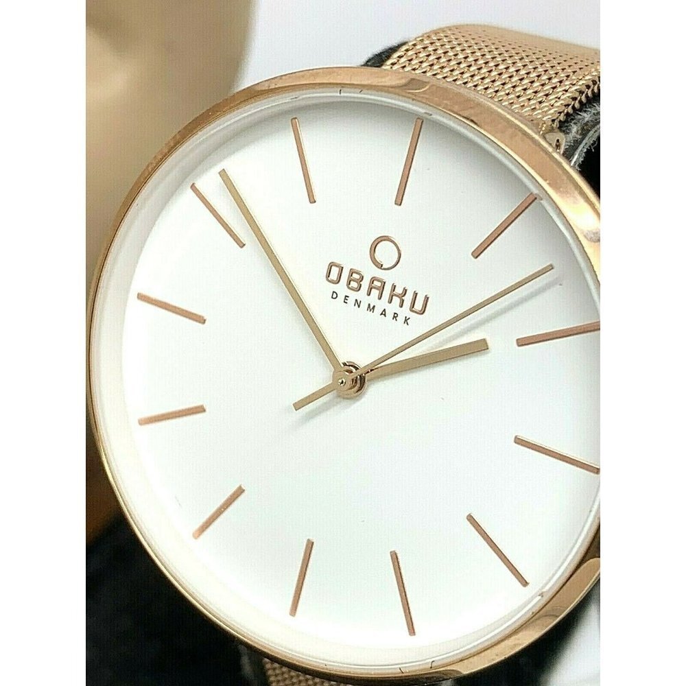 Obaku Denmark Women's Watch V211LXVIMV White Dial Quartz Rose Gold Mesh …